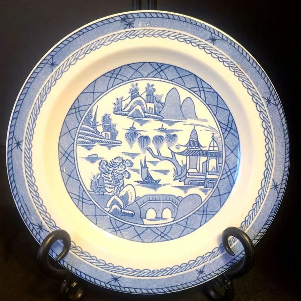 Woods Ware Enoch Ralph Canton Plate Blue White Asian Inspired Decor